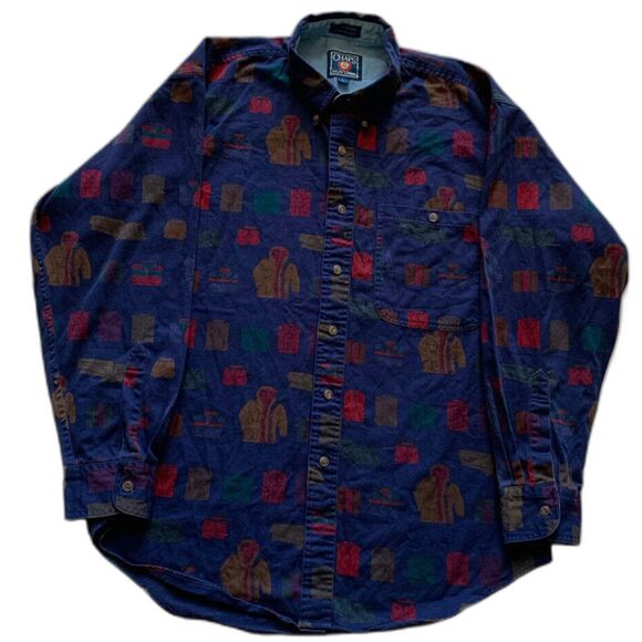 Rare Vintage Chaps x Polo Ralph Lauren Chaps All Over Print Button Down Navy - Picture 1 of 7